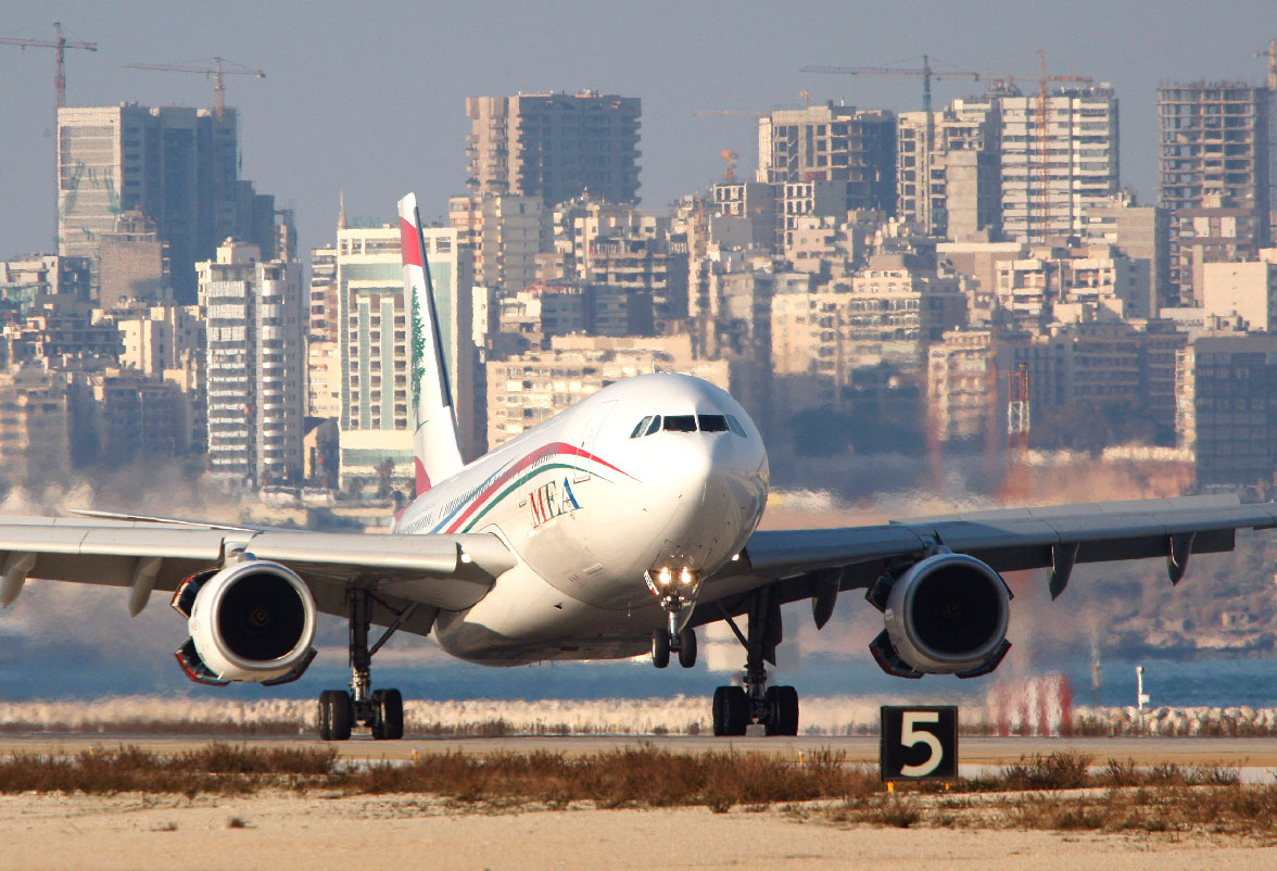 Middle East Airlines jet lands at Rafik Hariri International Airport in Beirut, Lebanon