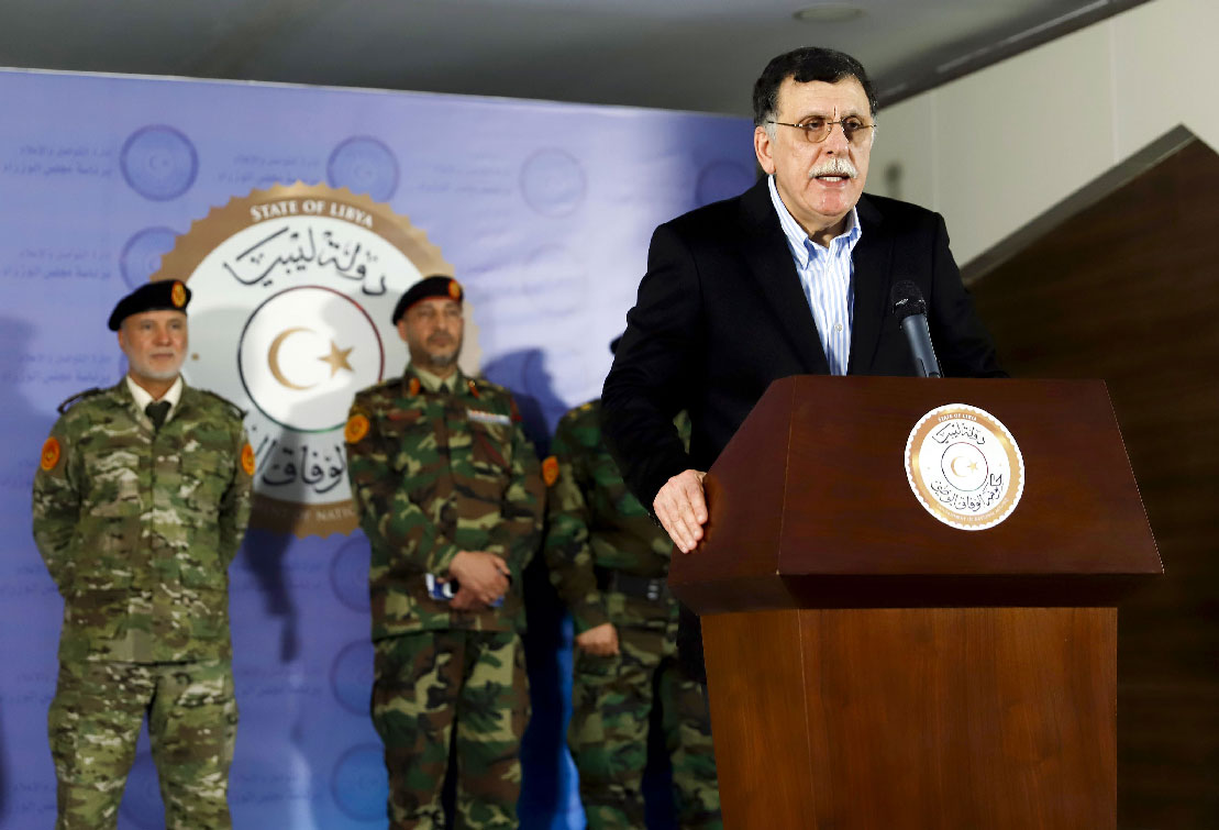 Fayez al-Sarraj, Prime Minister of Libya's UN-recognised Government of National Accord (GNA), speaks during a press conference in the capital Tripoli