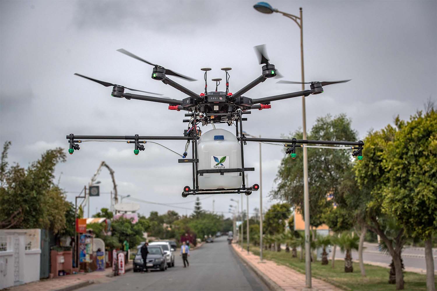 Flying drone in Rabat