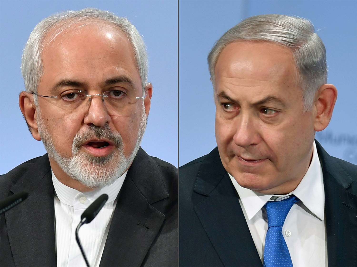 Iranian Foreign Minister Mohammad Javad Zarif (L) and Israeli Prime Minister Benjamin Netanyahu (R)