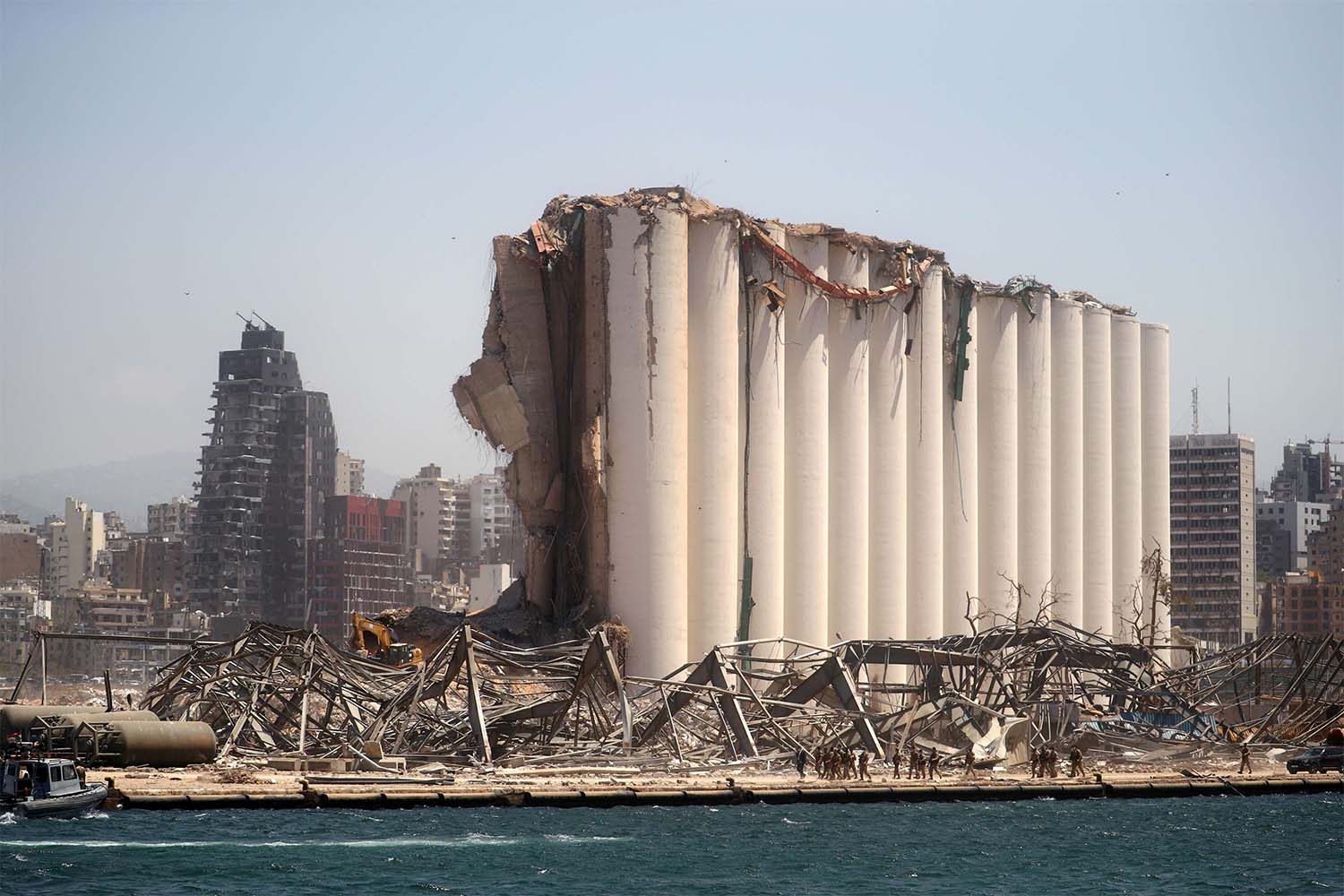 A general view shows the severely damaged grain silo following the explosion in Beirut's port area