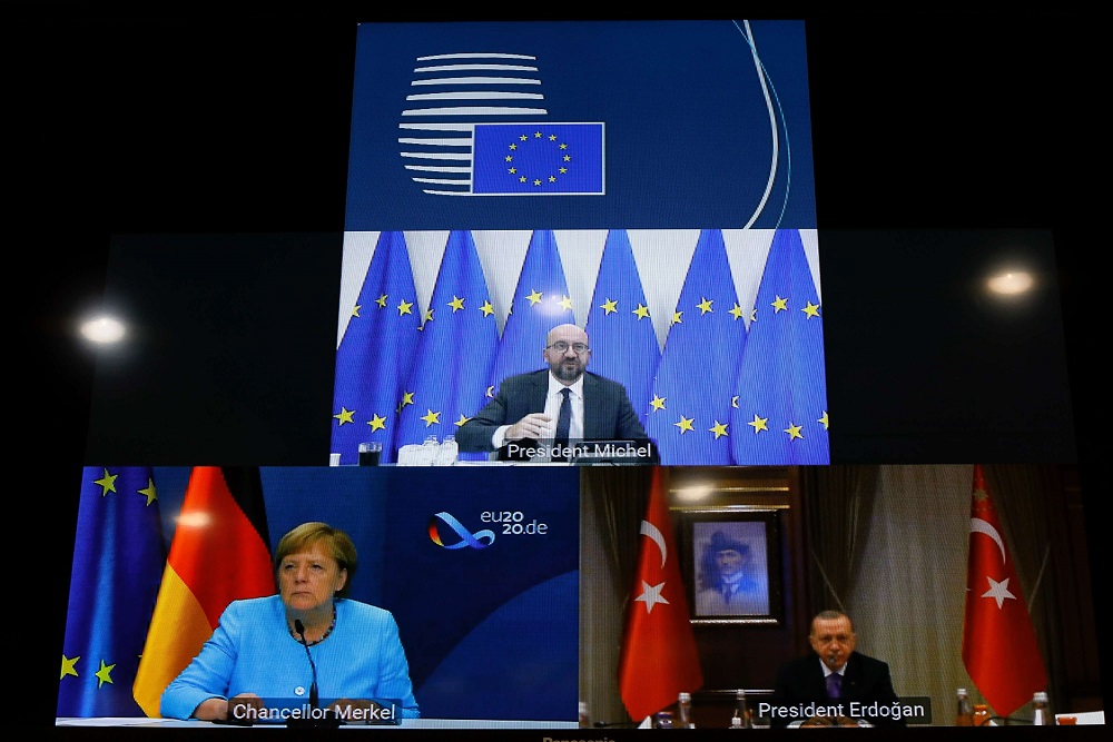 أزمة شرق المتوسط محور لقاء اردوغان وميركل وميشال