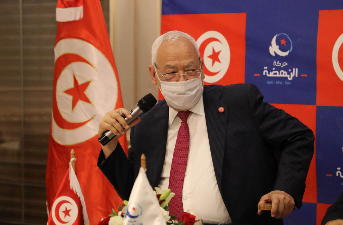 رئيس حركة النهضة راشد الغنوشي في ندوة صحفية في تونس