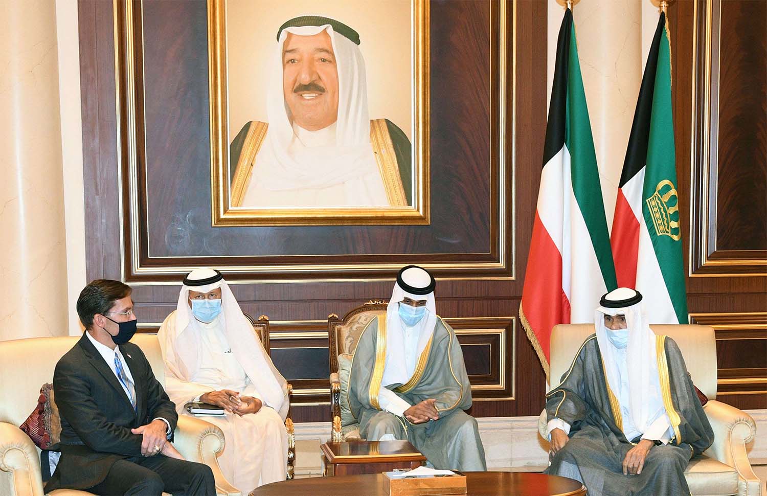 US Defence Secretary Mark Esper (L) meeting with the new emir Sheikh Nawaf al-Ahmad Al-Sabah (R)