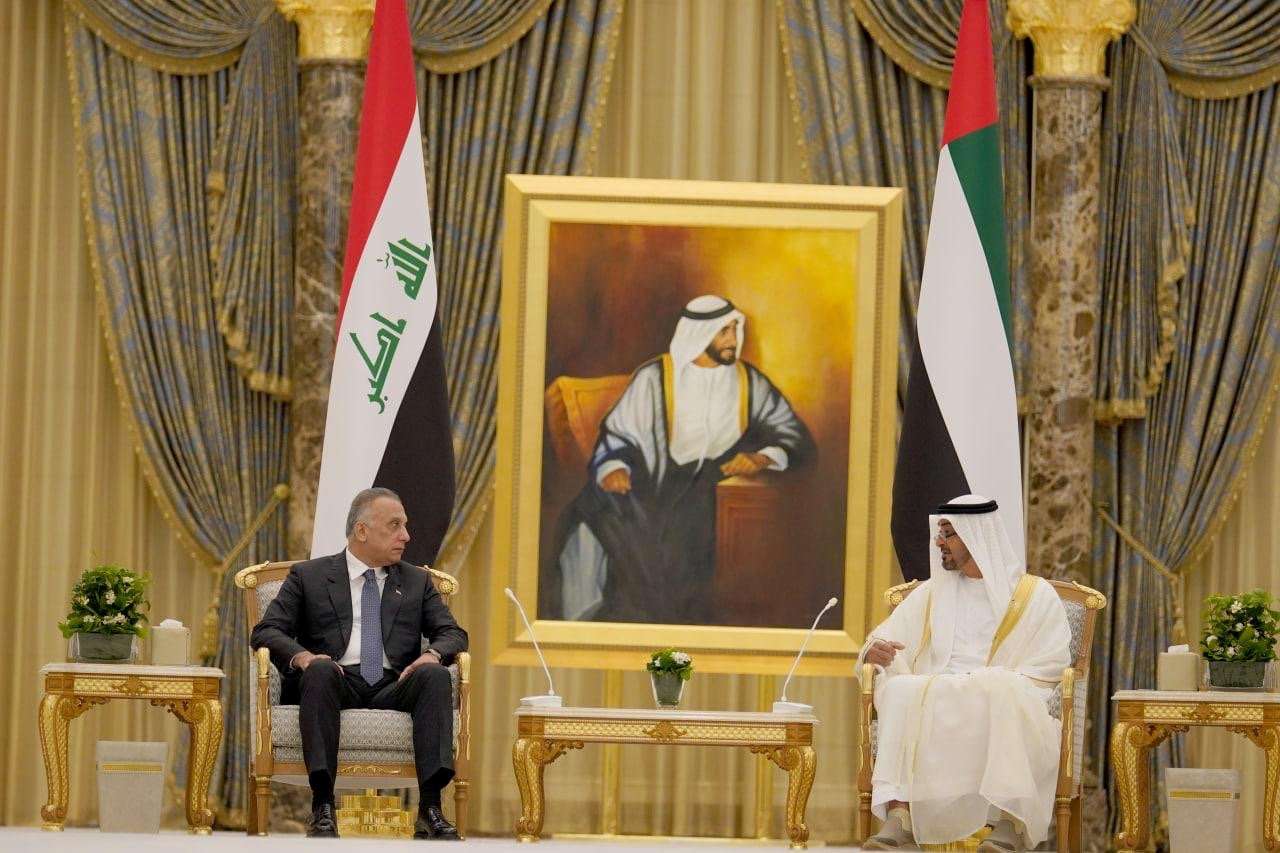 لقاء رئيس الوزراء العراقي مصطفى الكاظمي وولي عهد ابوظبي الشيخ محمد بن زايد