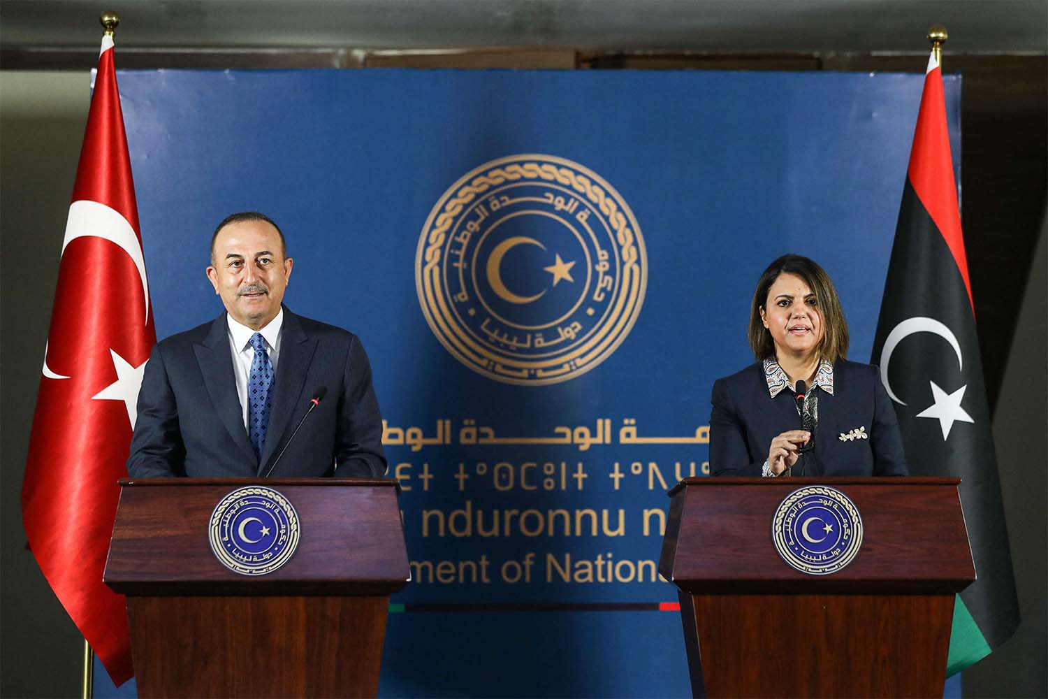 Libya's Foreign Minister Najla al-Manqoush and Turkish counterpart Mevlut Cavusoglu