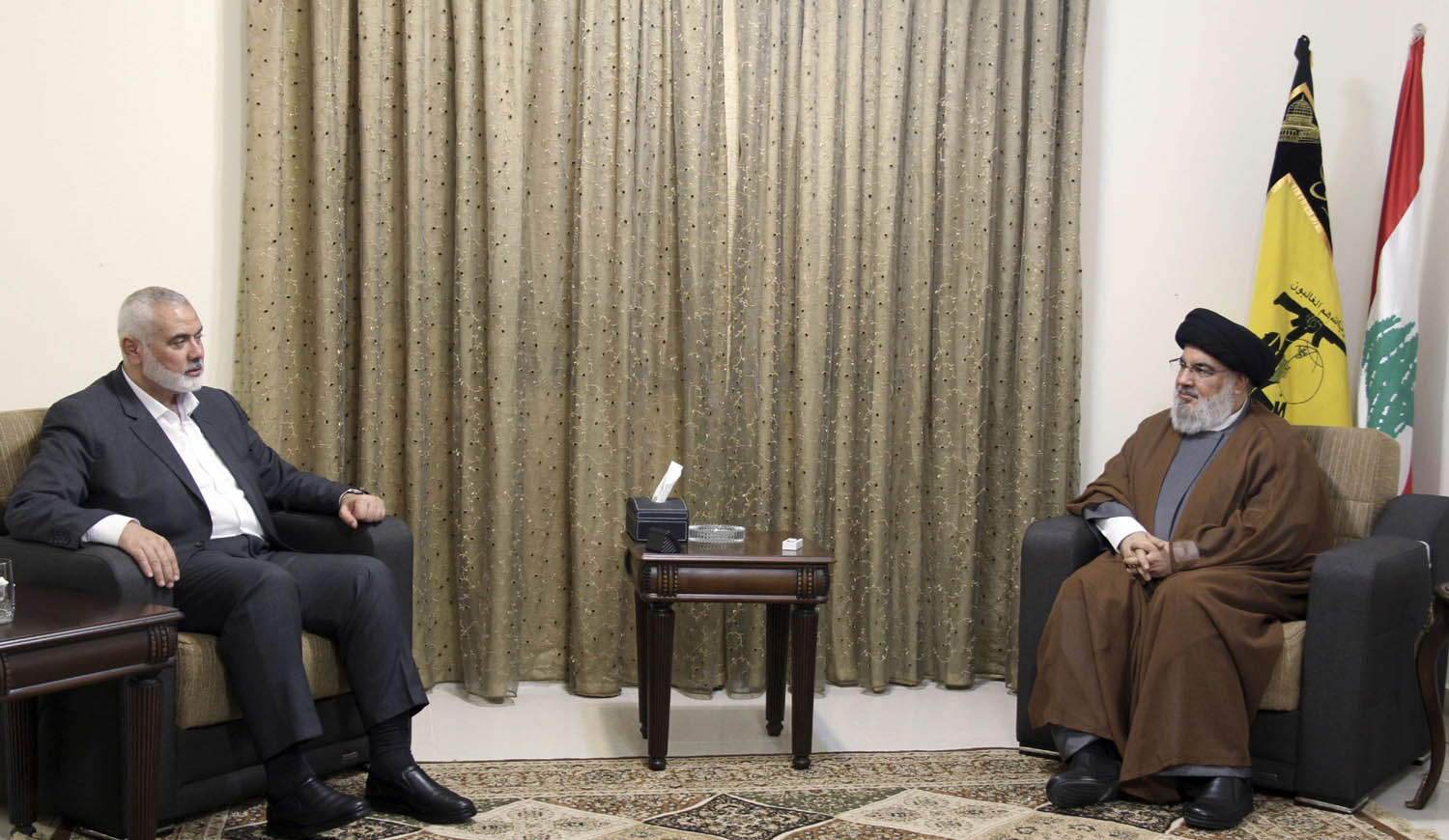 زعيم حزب الله حسن نصرالله يستقبل زعيم حماس إسماعيل هنية