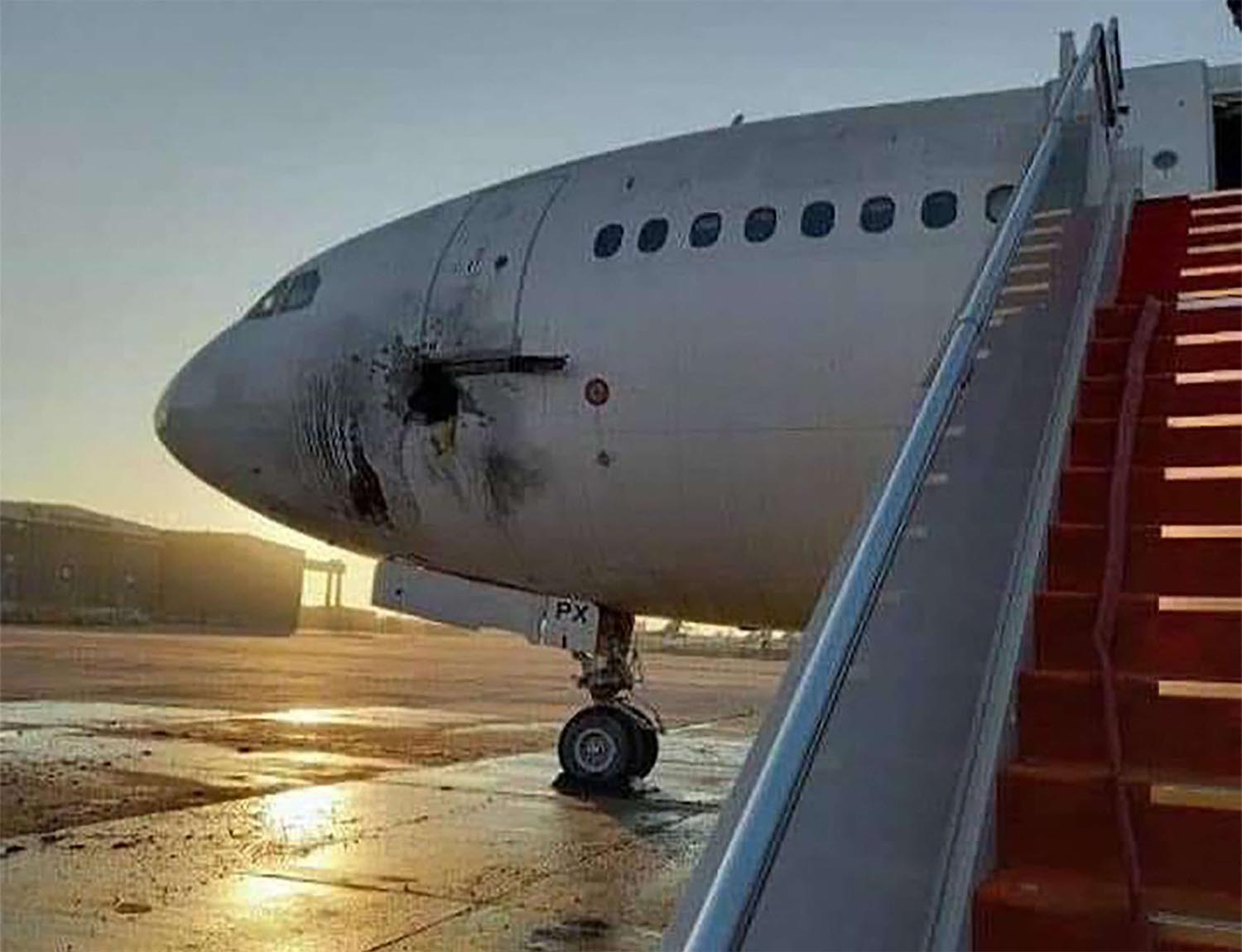 A damaged service plane from the rocket strikes