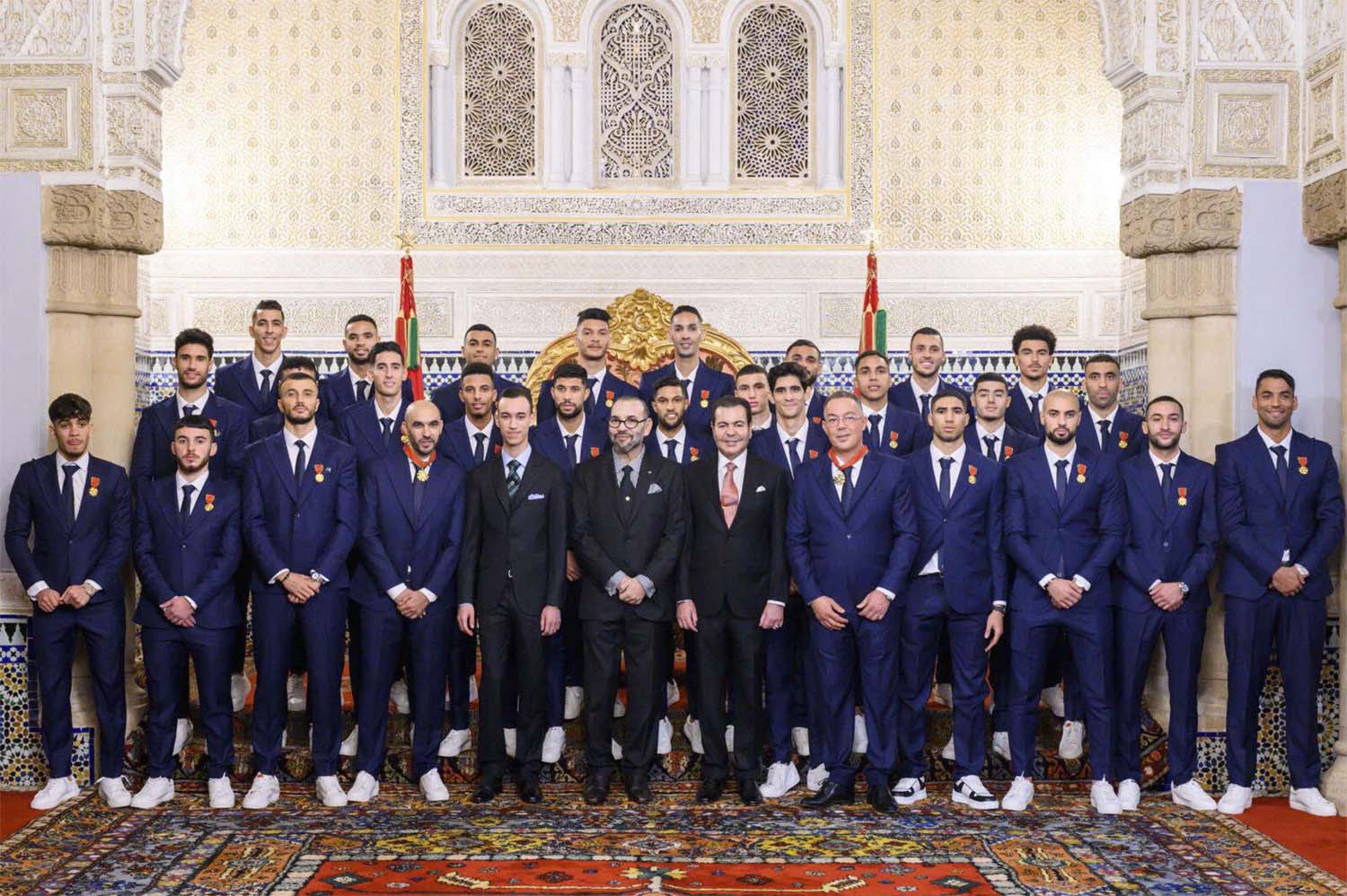King Mohammed VI handed out awards to the president of the Moroccan football federation, the team coach and the players