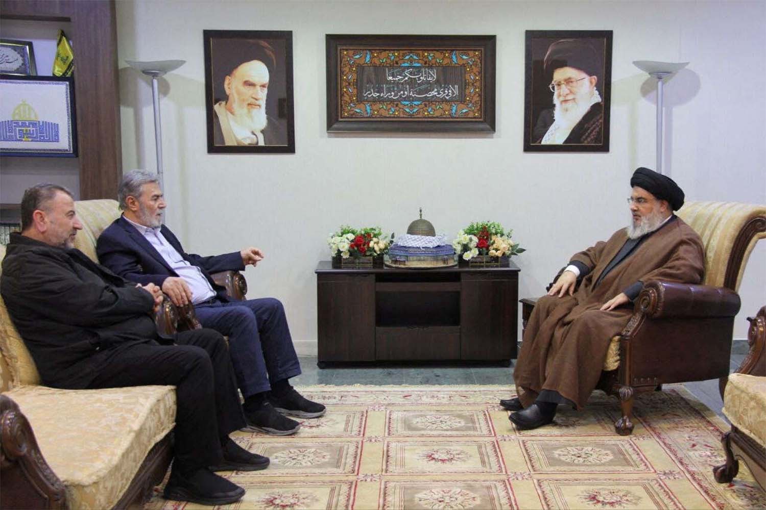 Nasrallah meeting with top leaders of the Palestinian militant factions Hamas and Islamic Jihad