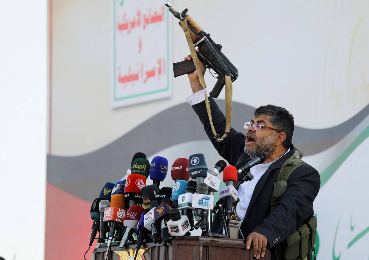 عضو مجلس القيادة في اليمن محمد علي الحوثي يلقي كلمة في صنعاء