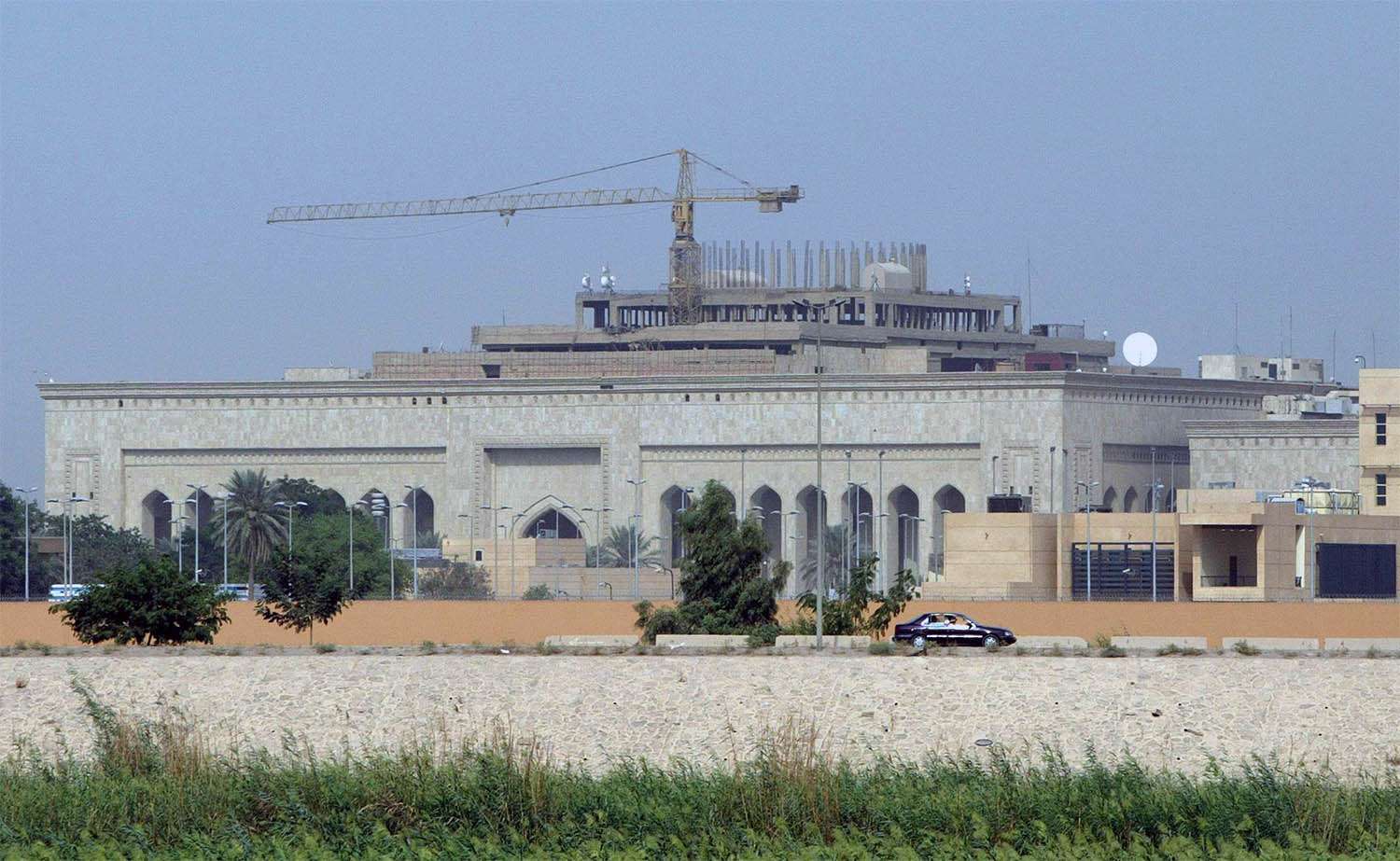 The forefront the US embassy complex in Baghdad 