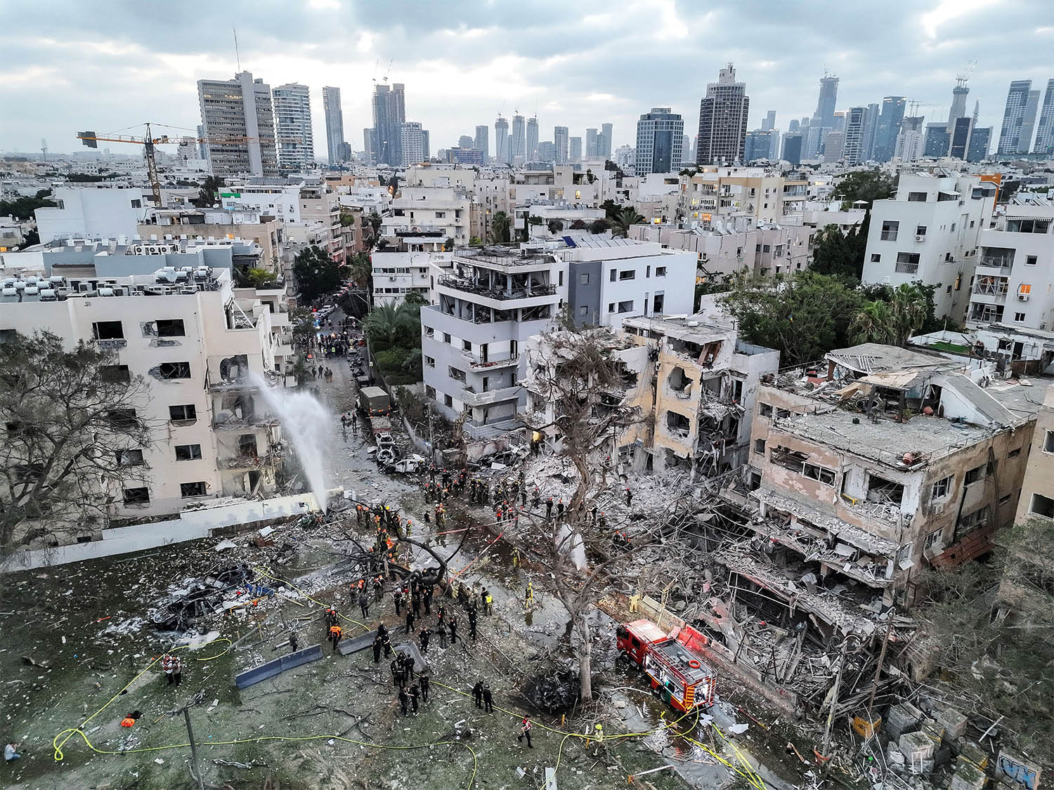 Damaged residential homes in Tel Aviv following missile attack from Iran on Israel