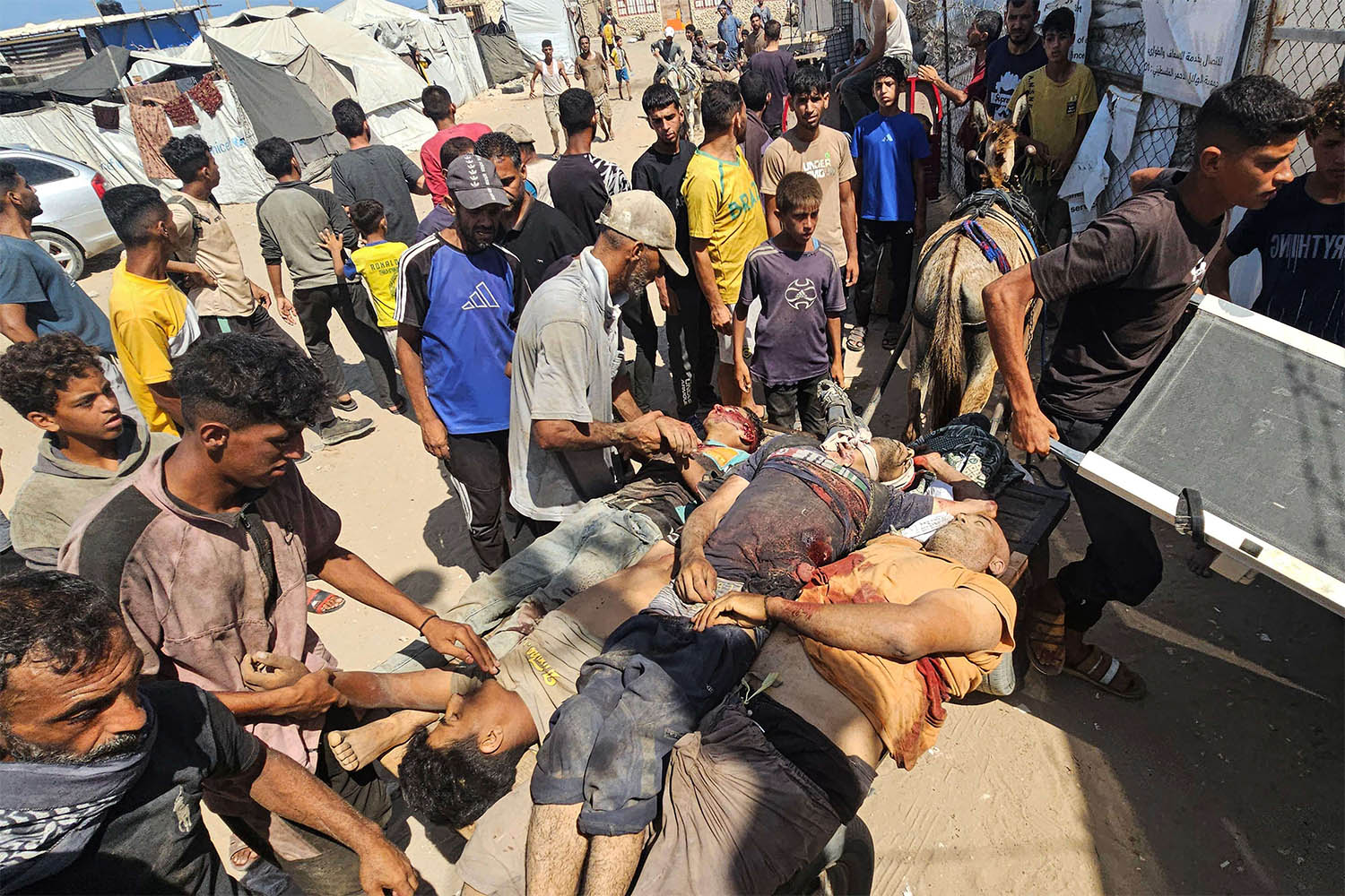 Bodies of victims in Rafah  after they were reportedly shot as they waited to receive food parcels