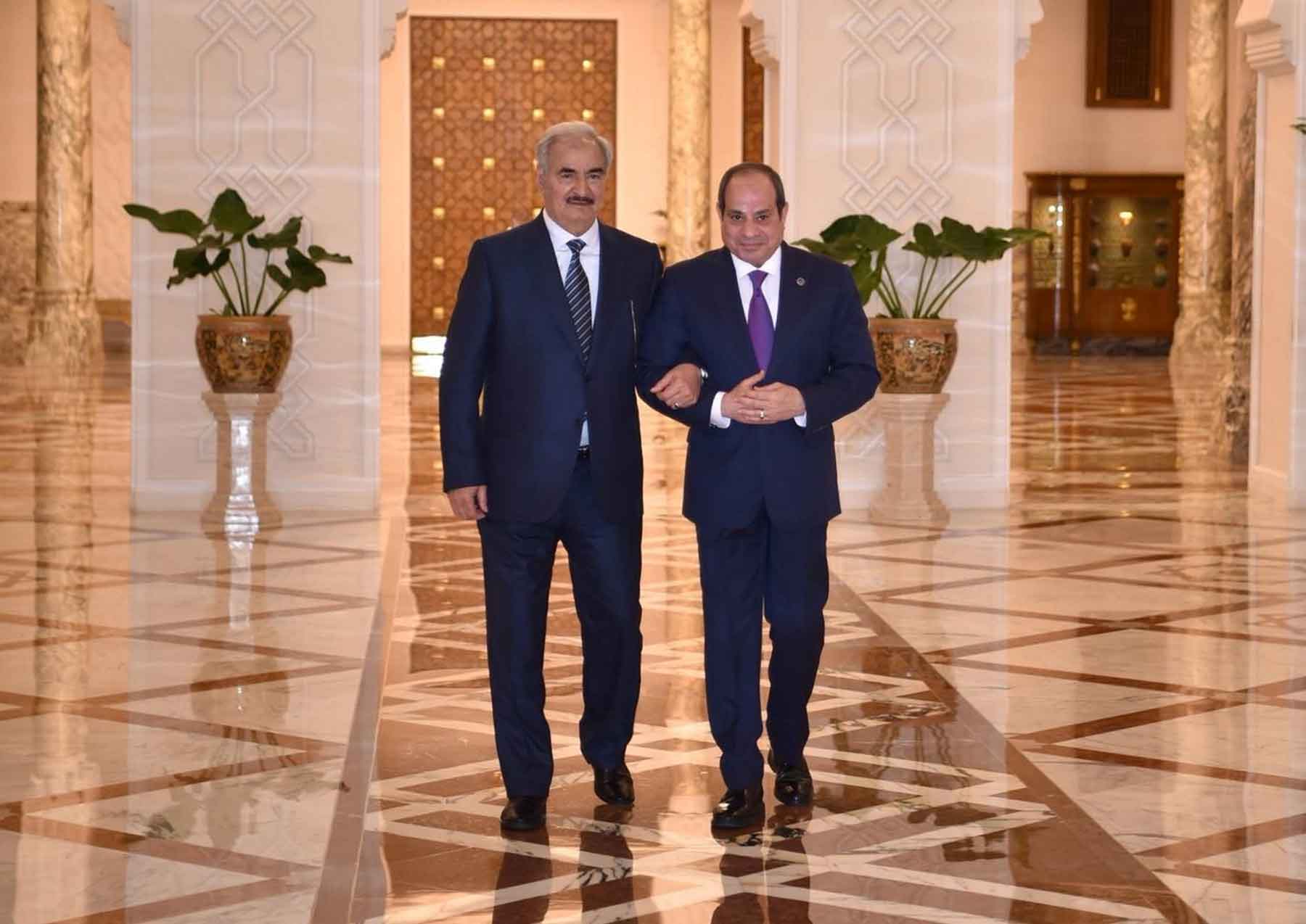 Egyptian President Abdel Fattah al-Sisi meets Libyan National Army commander Khalifa Haftar in Cairo, December 8, 2025.
