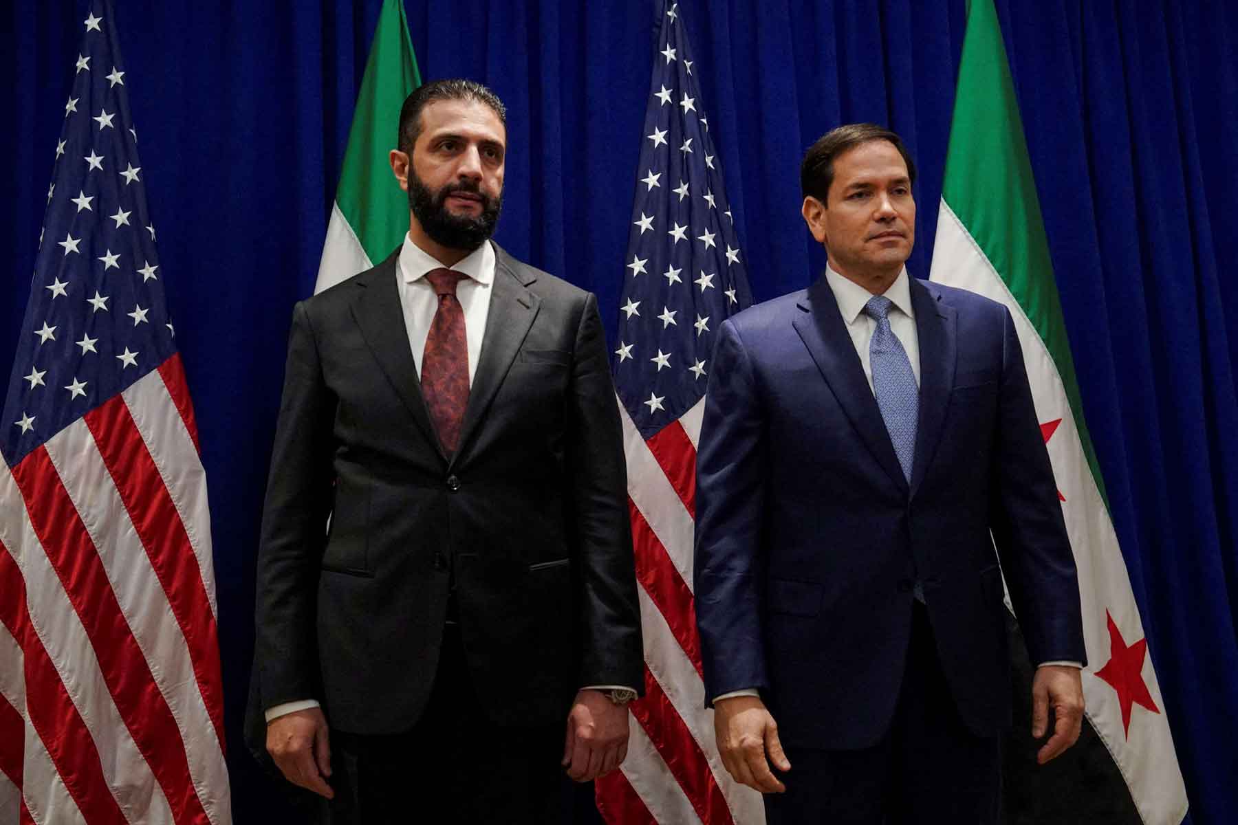 Syrian President Ahmed al-Sharaa meets US Secretary of State Marco Rubio on the sidelines of the 80th United Nations General Assembly in New York City, September 22, 2025. 