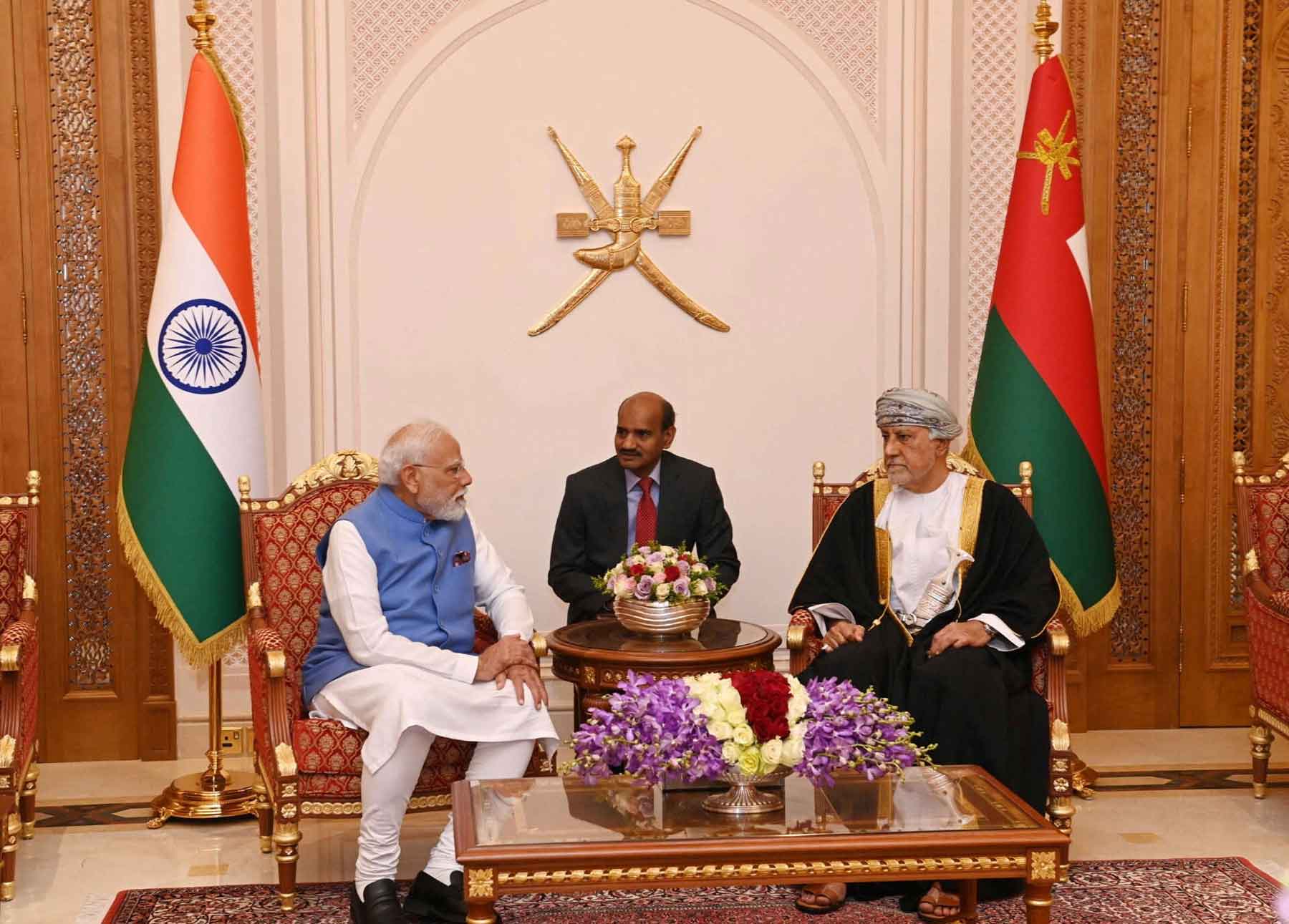 Indian Prime Minister Narendra Modi meets Oman’s Deputy Prime Minister for Defence Affairs Sayyid Shihab bin Tariq Al Said in Muscat, December 17, 2025. 