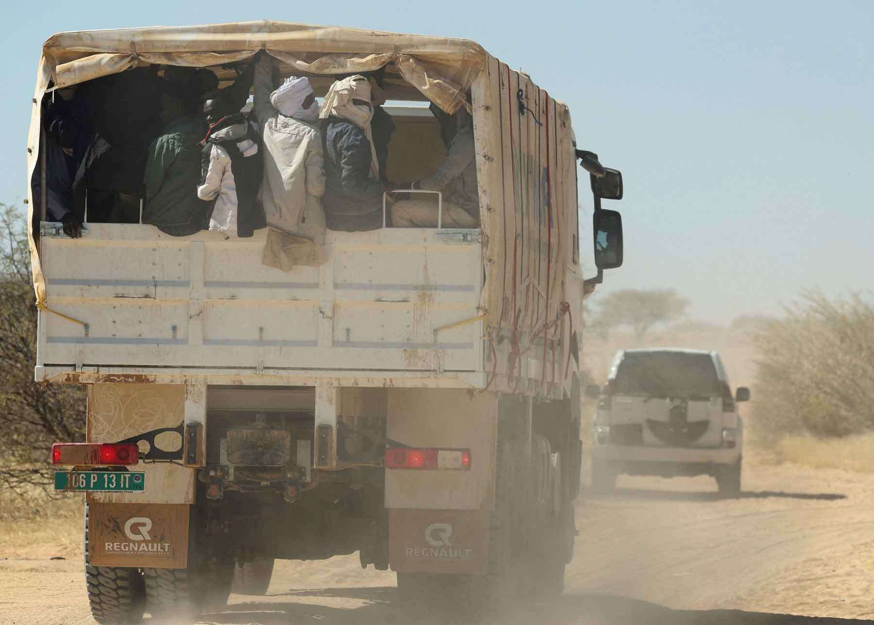 Sudanese refugees from al-Fashir are transported by UNHCR from Tine to the Tuloum refugee camp, in eastern Chad, November 21, 2025. 