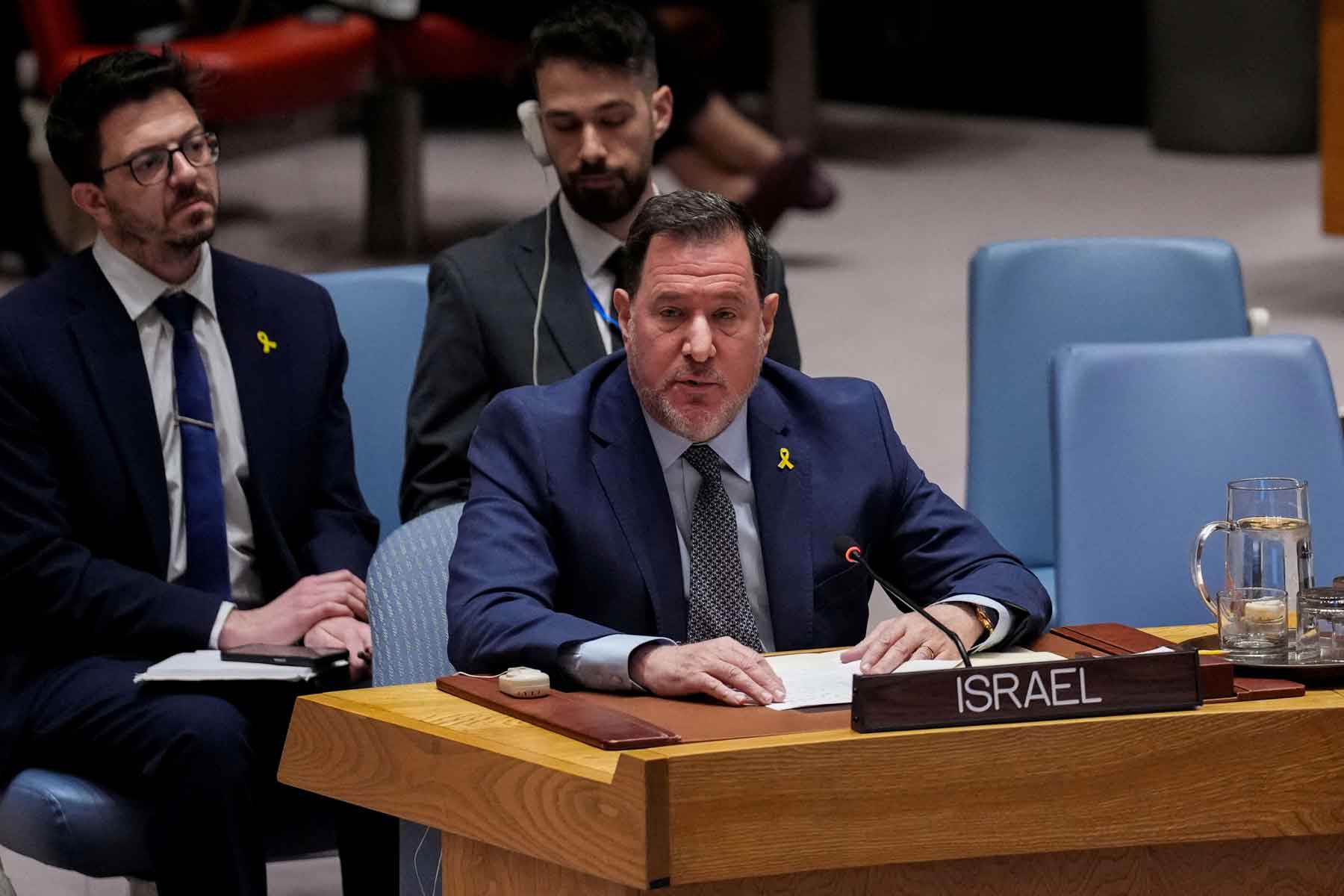 Israel’s Deputy UN Ambassador Jonathan Miller addresses a Security Council meeting at the United Nations headquarters in New York City.