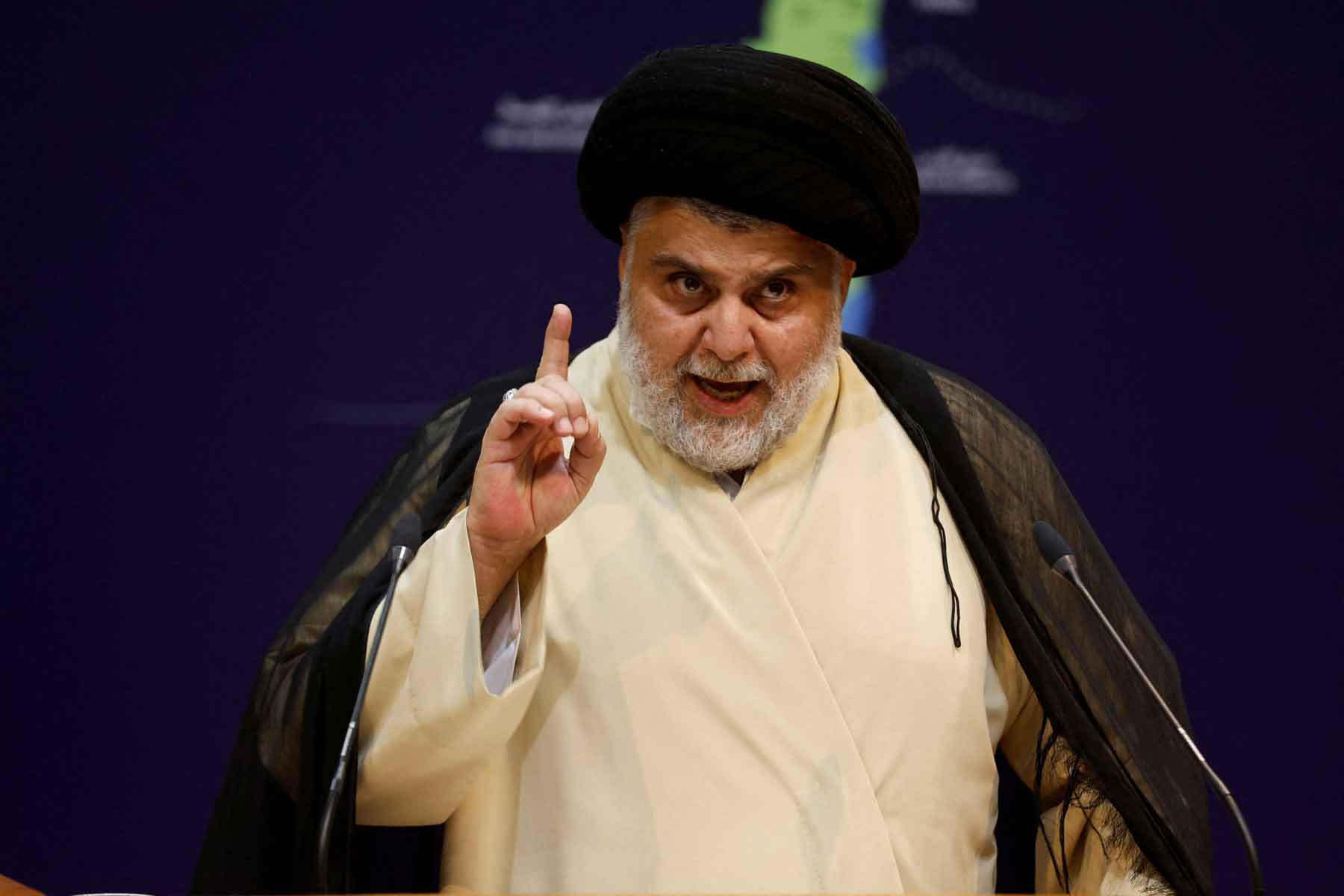 Iraqi Shia cleric Muqtada al-Sadr delivers a speech in Najaf, Iraq. 