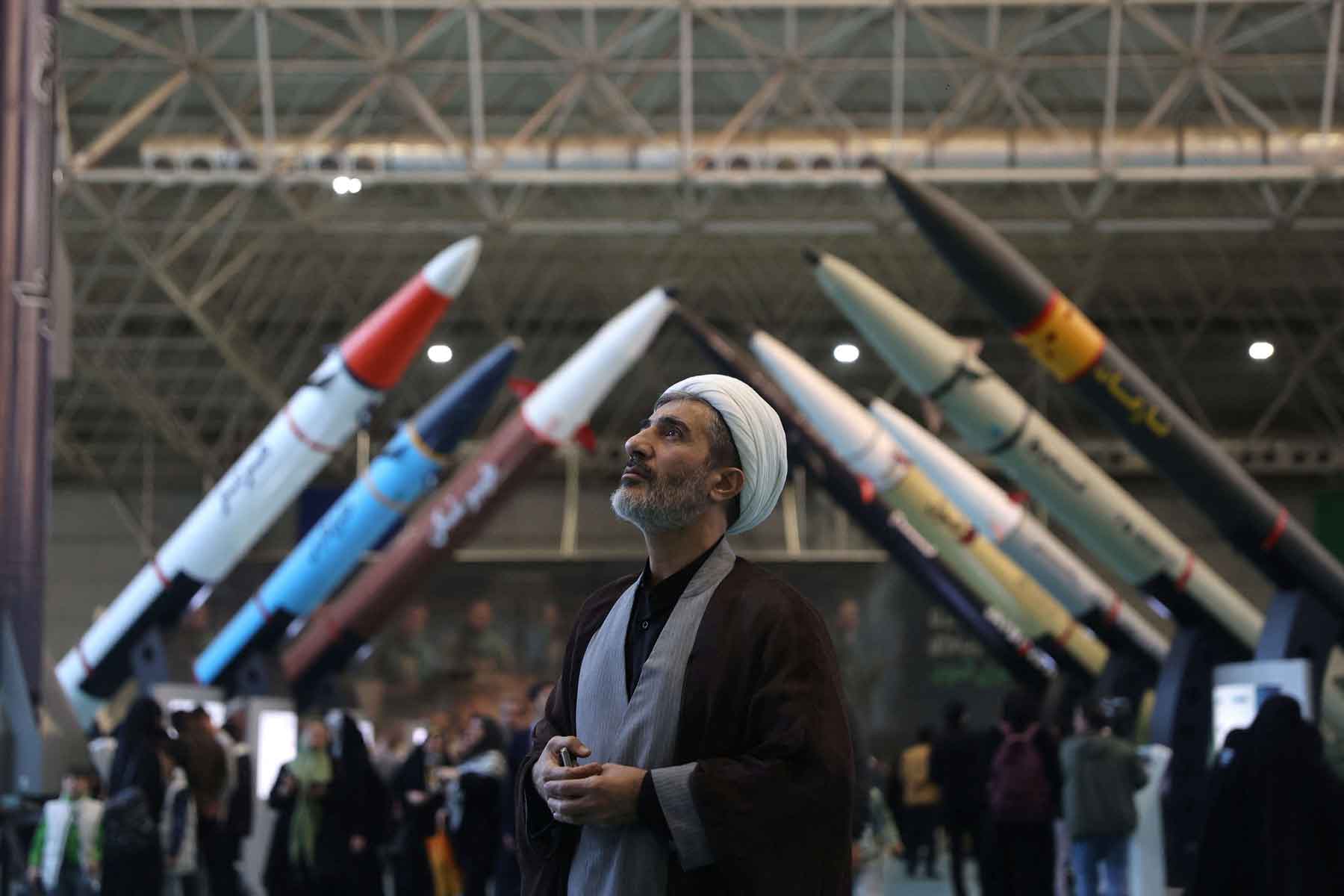 An Iranian cleric visits the Islamic Revolutionary Guard Corps (IRGC) Aerospace Force Museum in Tehran, November 12, 2025. 