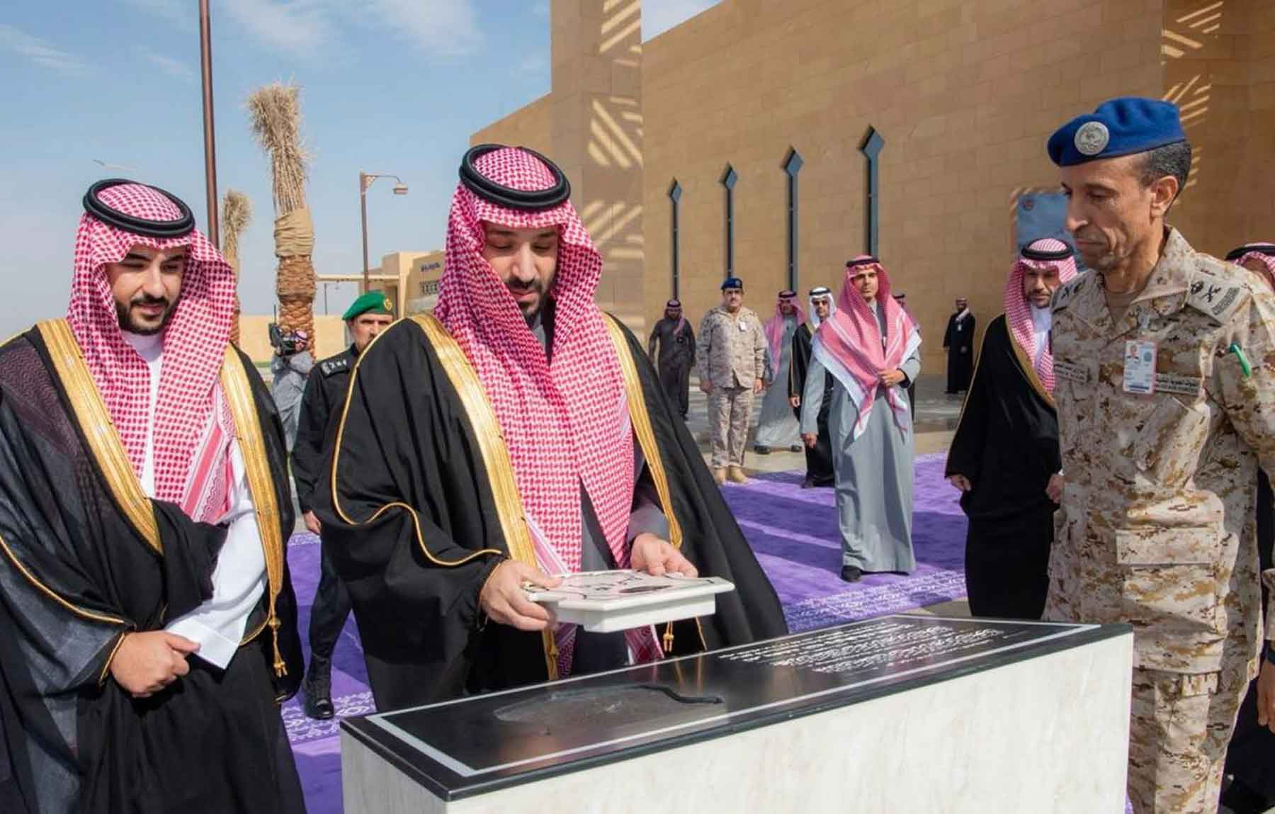 Crown Prince Mohammed bin Salman presides over the opening ceremony of the King Salman Air Base facilities in the central sector of Riyadh, December 9, 2025. 