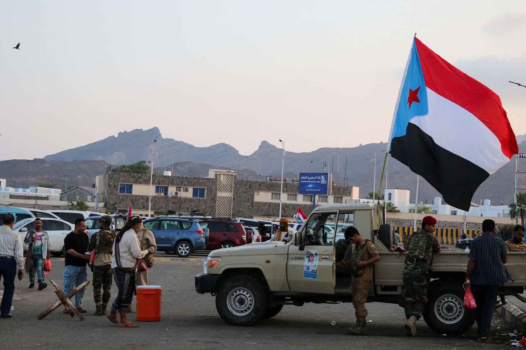 A flag of the UAE-backed separatist Southern Transitional Council (STC) flutters on a military patrol truck in Aden, Yemen, January 1, 2026. 