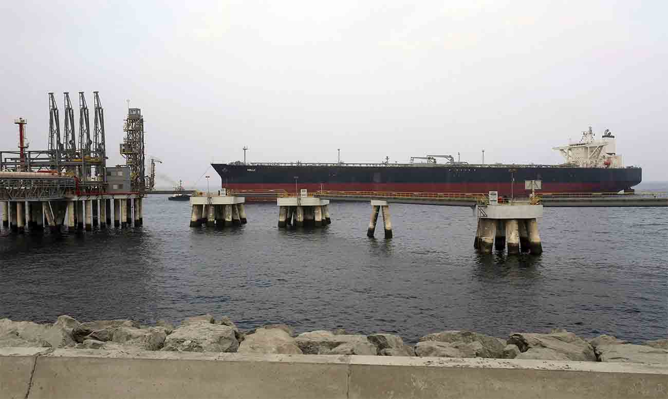 An oil tanker approaches the Jetty in the oil facility in Fujairah