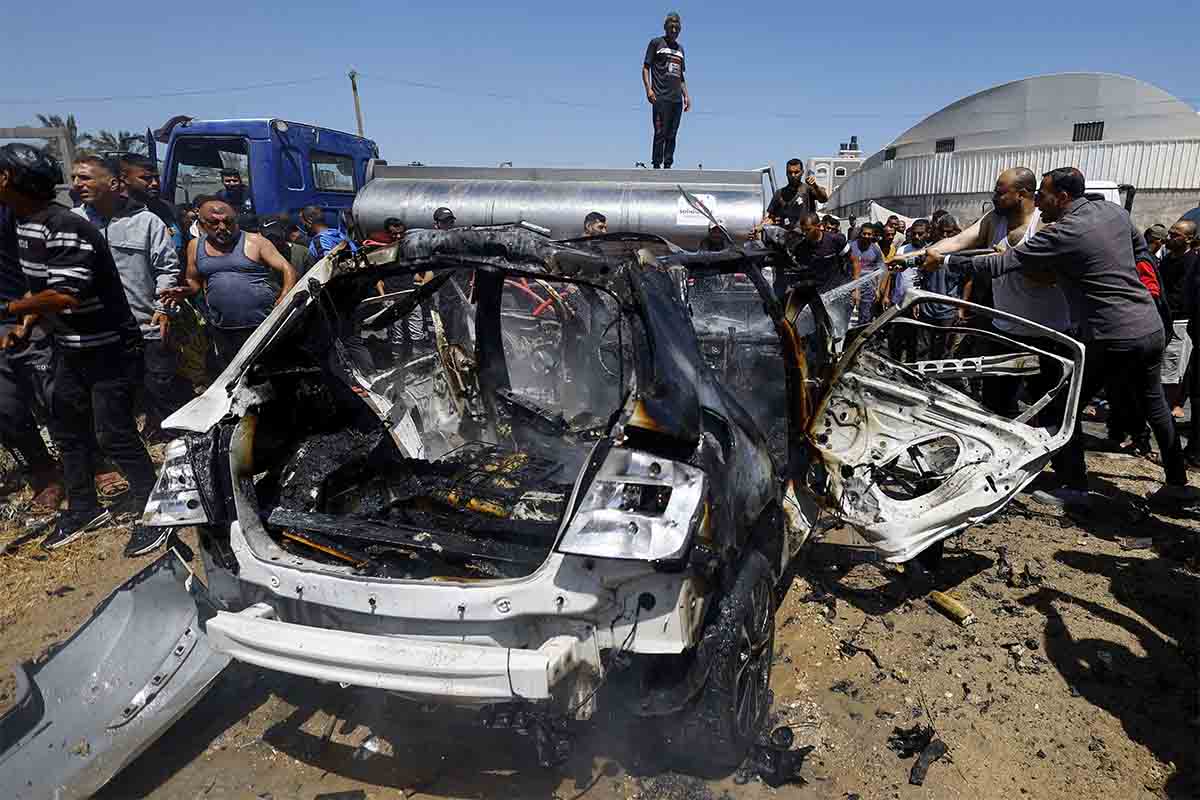 The Israeli strike left the vehicle a mangled skeleton