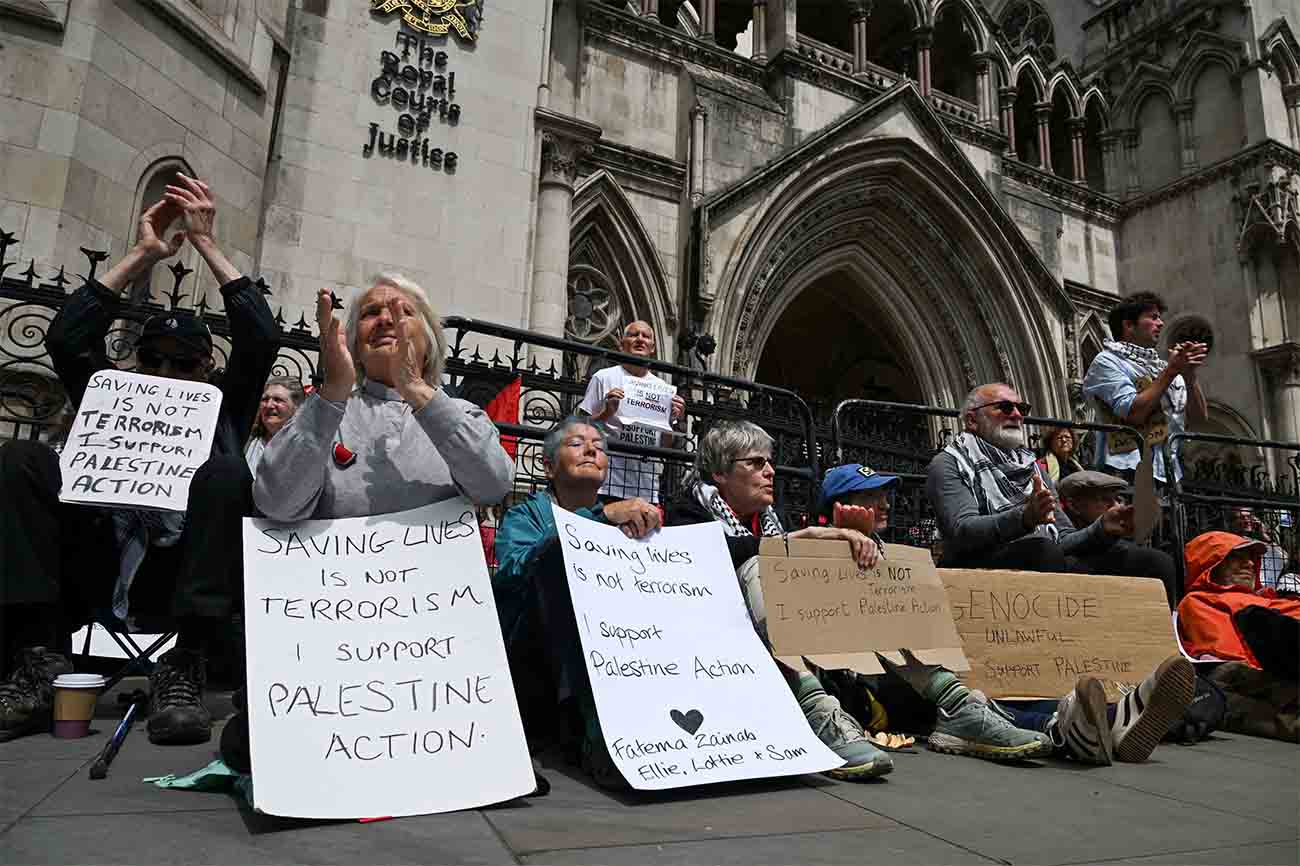 People attend a demonstration opposing the governments decision to ban Palestine Action as a terror organisation