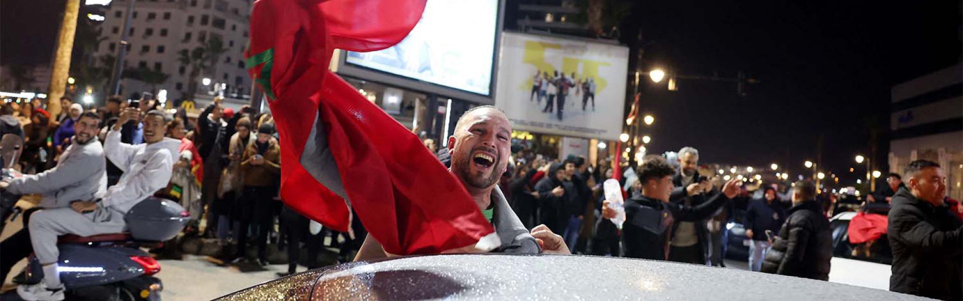 Moroccan fans celebrate in Tangier after winning their AFCON semi-final against Nigeria 