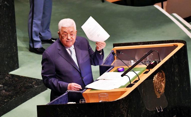 الرئيس الفلسطيني محمود عباس خلال القاء كلمته أمام الجمعية العامة للأمم المتحدة