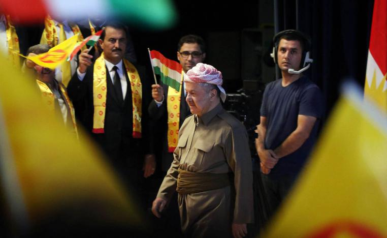 زعيم الحزب الديمقراطي الكردستاني مسعود بارزاني في حفل للحزب استعدادا للانتخابات الكردية