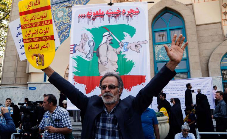 An Iranian man participates in an anti-Saudi demonstration in the capital Tehran on September 9, 2016.