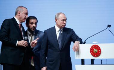 الرئيسان التركي رجب طيب اردوغان والروسي فلاديمير بوتين يحضران حفل تدشين مشروع السيل التركي