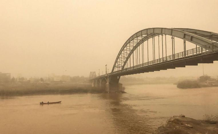 A general view of a bridge in the Iranian city of Ahvaz (also known as Ahwaz to its Arab inhabitants) during a sandstorm.