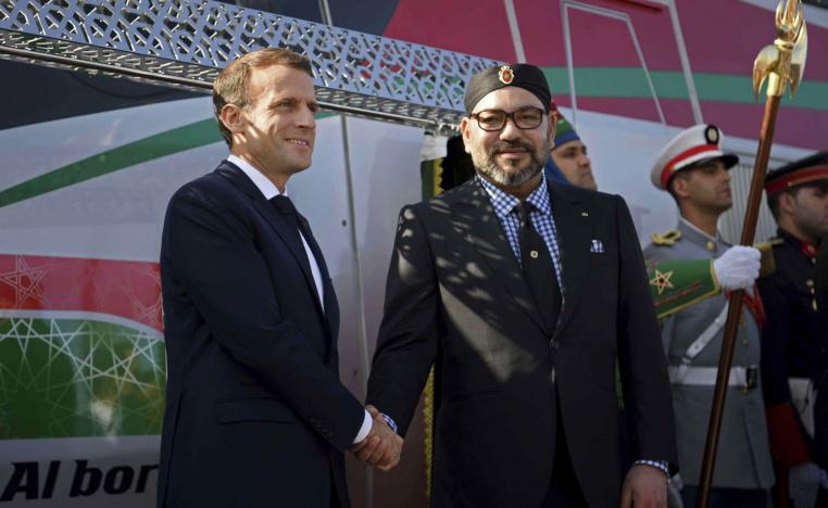 العاهل المغربي محمد السادس والرئيس الفرنسي ايمانويل ماكرون في افتتاح قطار "البراق"