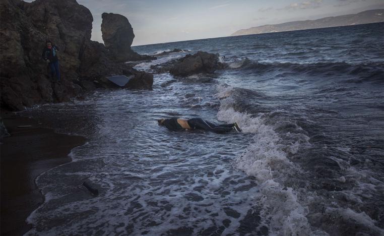the body of an unidentified woman washes up on a beach at the village of Skala, on the Greek island of Lesbos