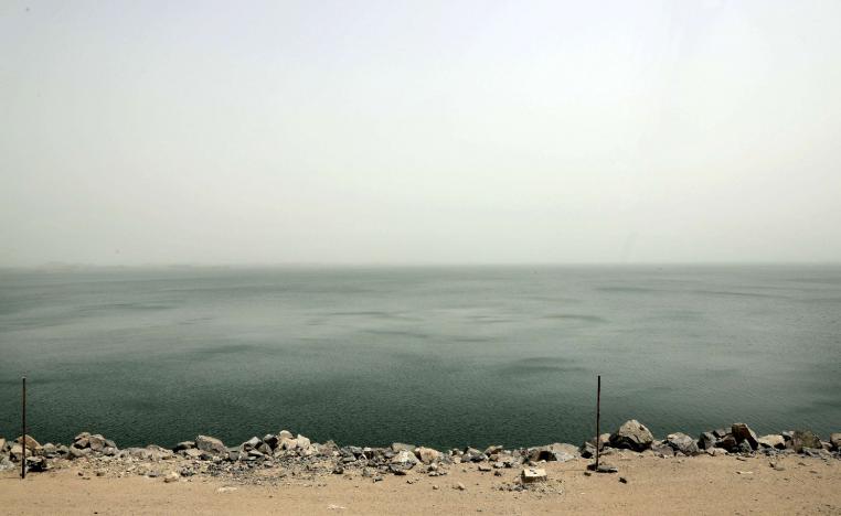 Lake Nasser, the other side of the high dam which flooded the Nubians' ancestral homeland in the 1950s and 1960s, in Aswan, Egypt.