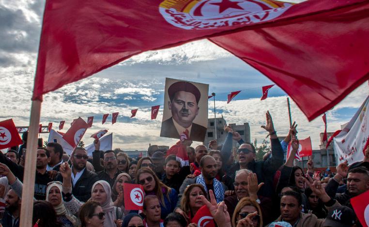 Hundreds of Tunisian public-sector workers demonstrate after failing to reach a wage agreement with the government on Thursday, Nov.22, 2018 in Tunis.