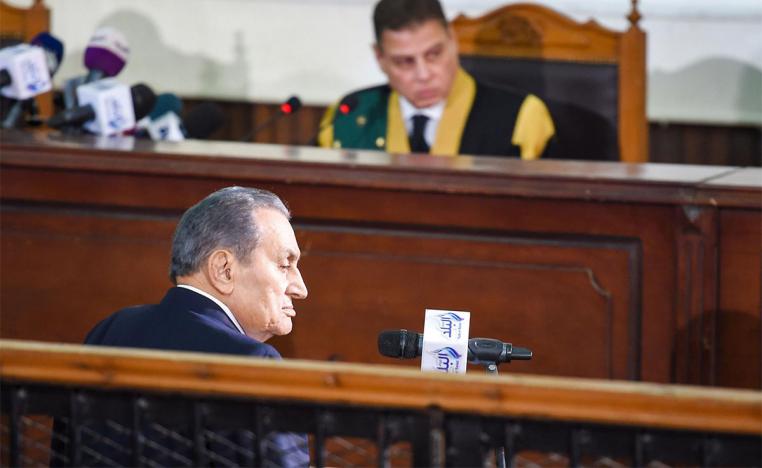 Mubarak testifying about jailbreaks allegedly orchestrated by Morsi and other members of his Muslim Brotherhood group during the uprising