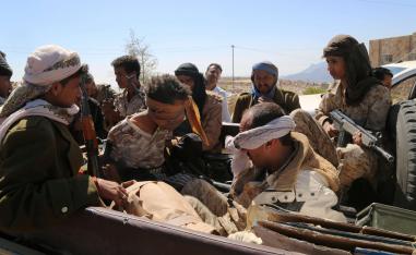 Two Houthi fighters are taken prisoners by pro-government fighters in Taiz, Yemen January 30, 2018.