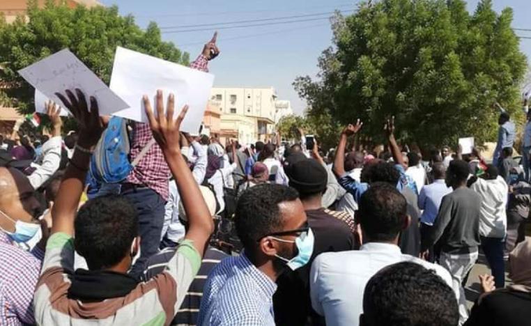 People chant slogans during a demonstration in Khartoum, Sudan on Dec. 25, 2018.