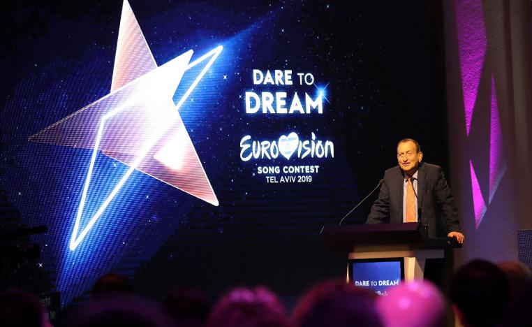 Ron Huldai, Mayor of Tel Aviv-Yafo, speaks during the Eurovision Semi-Final allocation draw, in the Tel Aviv Museum of Art, Israel January 28, 2019.