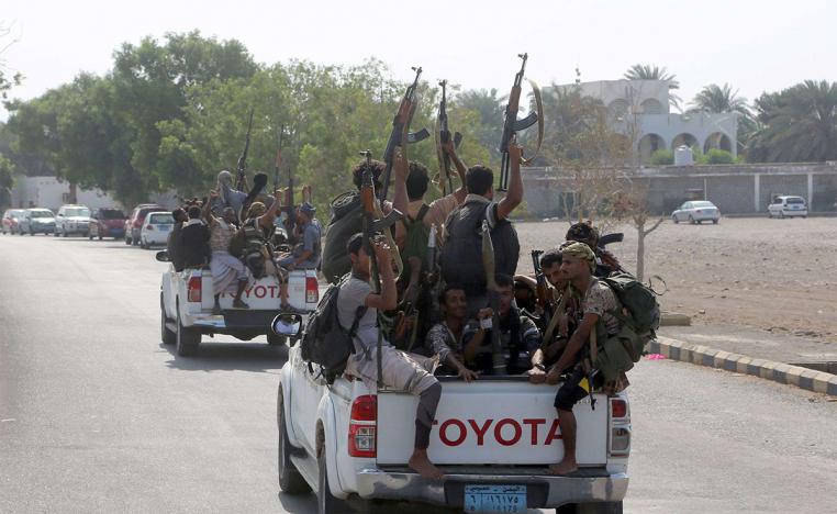Yemeni Shiite Huthi rebel fighters are pictured in the port city of Hodeidah