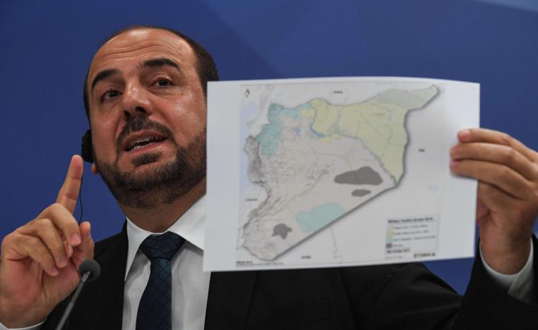 Nasr al-Hariri, the Syrian opposition's chief negotiator, gives a press conference in Moscow on October 26, 2018.