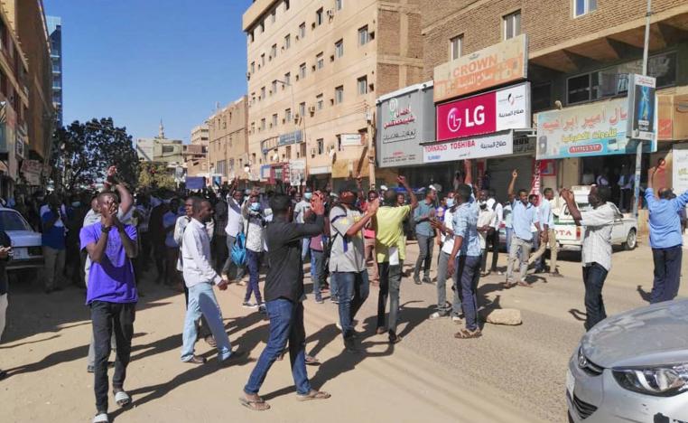 Sudanese protesters chant slogans during an anti-government demonstration in the capital Khartoum on January 6, 2019.