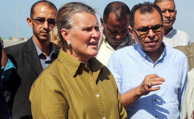 UN Resident Coordinator in Yemen, meets with officials during her visit to the embattled Red Sea port city of Hodeida on January 11, 2019