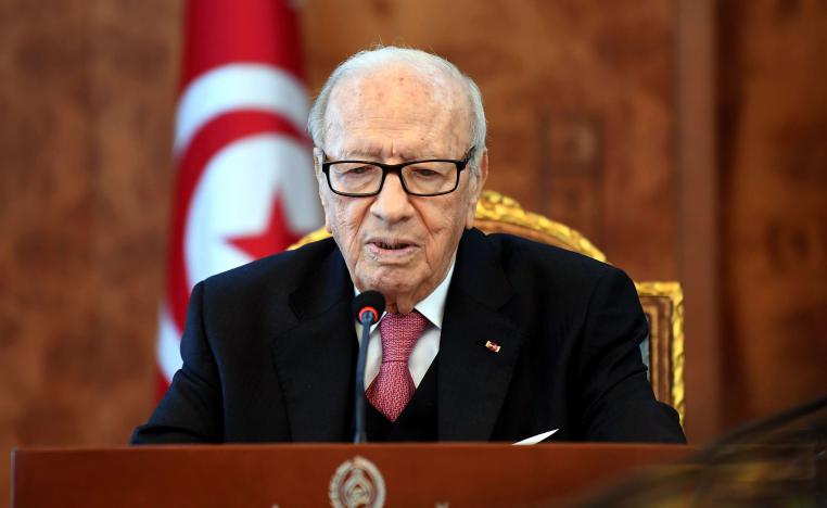 Tunisian President Beji Caid Essebsi attends a meeting with political parties, unions and employers on January 13, 2018 in Tunis, following unrest triggered by austerity measures.