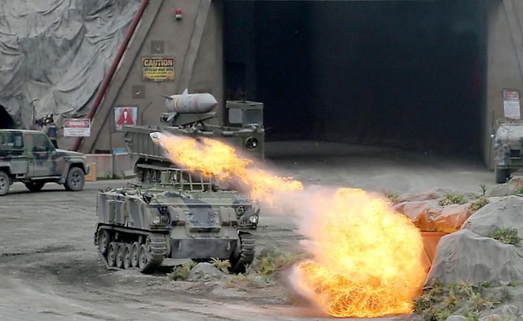 Members of the UAE Armed forces perform a military drill during the opening of the International Defence Exhibtion and Confrence at the Abu Dhabi National Exhibtion Centre on February 17, 2019.